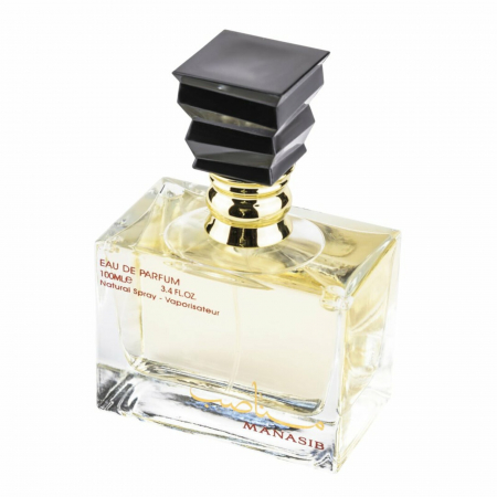 Manasib de la Ard Al Zaafaran este un parfum arabesc pentru femei, 100ml, cu mosc, vanilie și piersici – cald, fructat și intens feminin. [2]