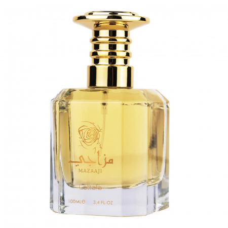Mazaaji de la Lattafa este un parfum arabesc pentru femei, 100ml, cu trandafir marocan, iasomie și mosc, o aromă floral-pudrată elegantă și delicată. [1]