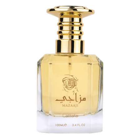 Lattafa - Mazaaji de la Lattafa este un parfum arabesc pentru femei, 100ml, cu trandafir marocan, iasomie și mosc, o aromă floral-pudrată elegantă și delicată.