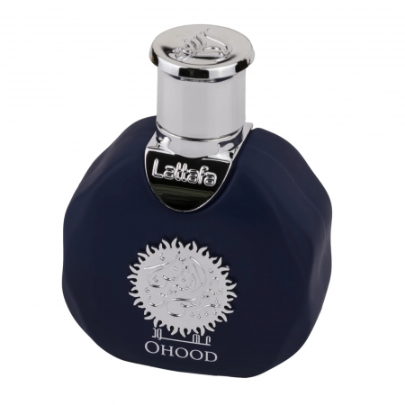 Ohood Shamoos de la Lattafa este un parfum arabesc pentru bărbați, 35ml, cu vetiver, cașmir și tabac, o aromă proaspătă, intensă și potrivită pentru orice ocazie. [2]