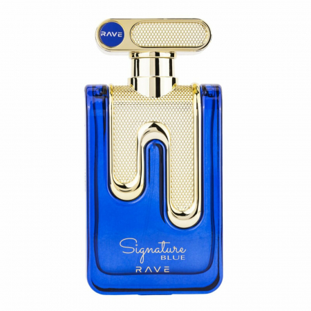 Rave - Signature Blue de la Rave este un parfum arabesc pentru bărbați, 100ml, cu măr verde, mosc și lemn – proaspăt, lemnos și discret elegant.