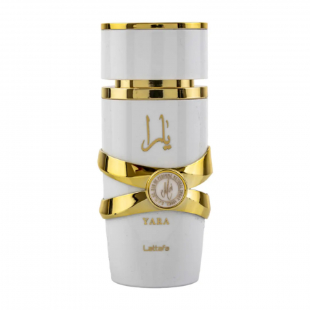 Parfumuri femei - Yara Moi de la Lattafa este un parfum arabesc pentru femei, 100ml, cu iasomie, caramel și santal, o aromă delicată, caldă și feminină, într-o sticlă albă iconică.