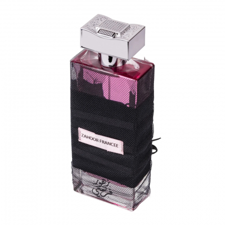 Zahoor Francee de la Ard Al Zaafaran este un parfum arabesc pentru femei, 100ml, cu trandafir, iris și oud, o aromă floral-lemnoasă, clasică și rafinată. [2]