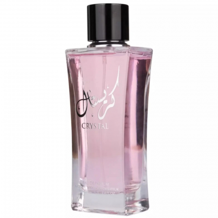 Crystal de la Ahlam este un parfum arabesc pentru femei, 100ml, cu fructe de pădure, flori albe și mosc alb – elegant, cald și feminin. [1]