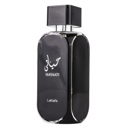 Hayaati de la Ard Al Zaafaran este un parfum arabesc pentru bărbați, 100ml, cu aroma de ciocolată, oud și paciuli, o compoziție lemnoasă, caldă și rafinată. [1]