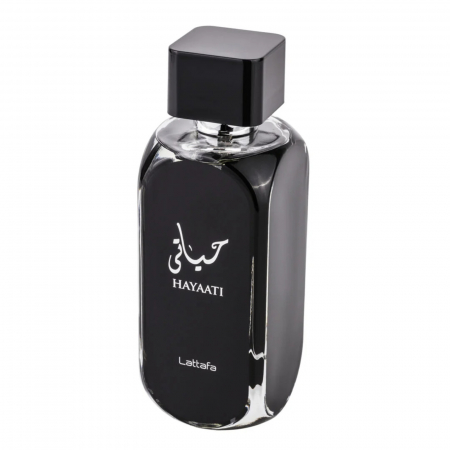 Hayaati de la Ard Al Zaafaran este un parfum arabesc pentru bărbați, 100ml, cu aroma de ciocolată, oud și paciuli, o compoziție lemnoasă, caldă și rafinată. [2]