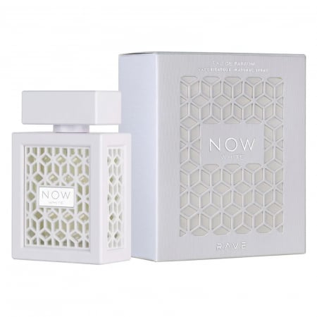 Now White de la Rave este un parfum arabesc unisex, 100ml, cu grapefruit, măr verde și mosc, o compoziție proaspăt-orientală, echilibrată și modernă. [2]