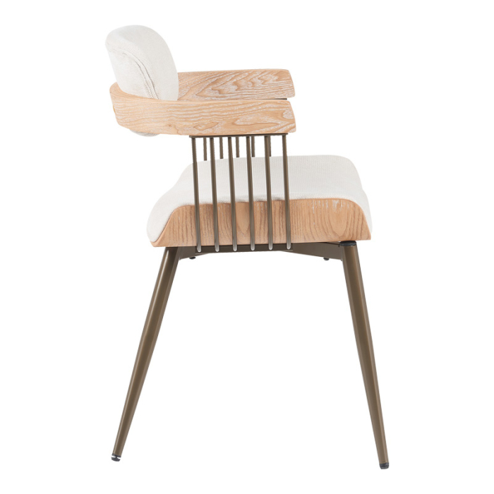 Fotoliu Camen metal bronz-alb-spălat lemn-bej material textil 53x49.5x75.5cm [4]