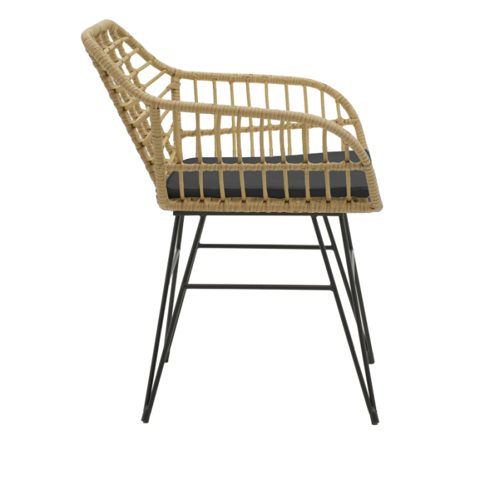 Fotoliu din ratan sintetic NAOKI ,  în nuanță naturală cu pernă neagră și picior metalic negru 58x64x81cm [3]