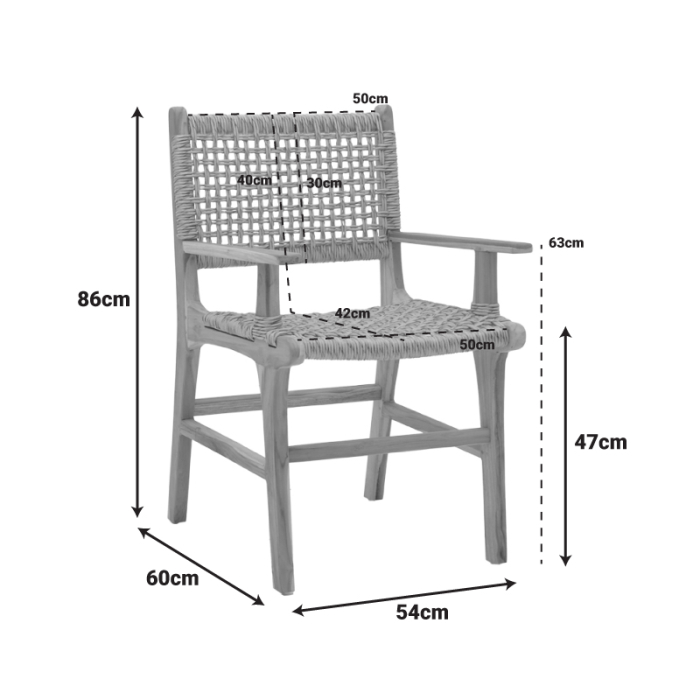 Fotoliu SPONZE  culoare naturală, schelet din lemn de tec și frânghie 54x60x86cm [2]