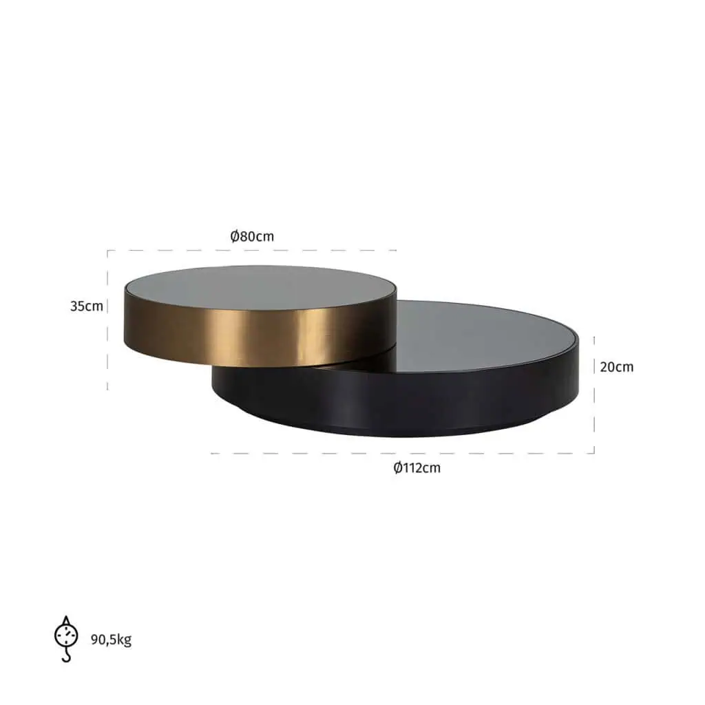 Masuta de cafea din Sticla Negru si Metal Negru/Auriu D112xH55cm Slice    ALEXANDER JONES [3]