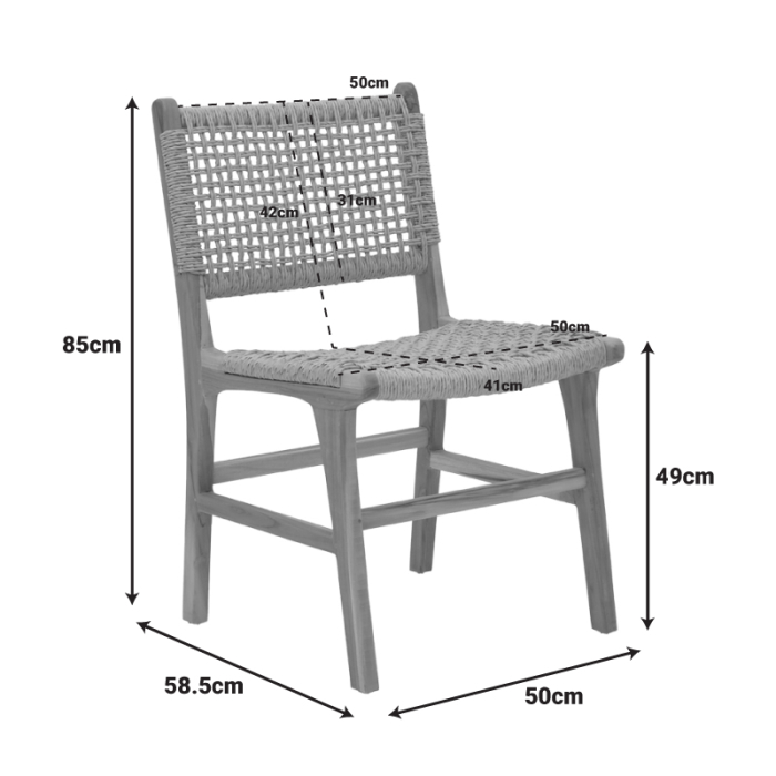Scaun SPONZE  cu schelet din lemn de tec și frânghie pe, culoare naturală, 50x58.5x85cm [6]