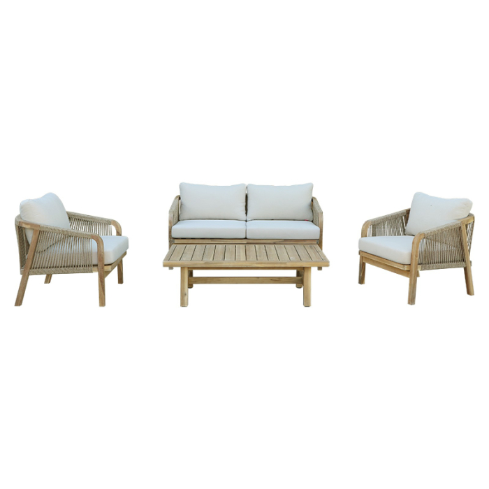 Set de grădină Malibu, lemn masiv de salcâm, material textil bej [6]