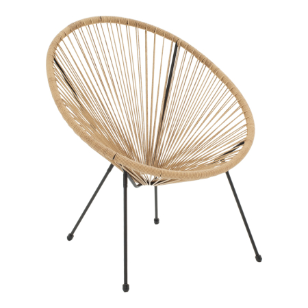 Scaune metal - Fotoliu Acapulco din metal, ratan negru, nuanță naturală 68.5x74.5x84cm