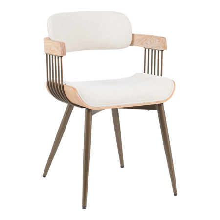 Fotoliu Camen metal bronz-alb-spălat lemn-bej material textil 53x49.5x75.5cm [1]