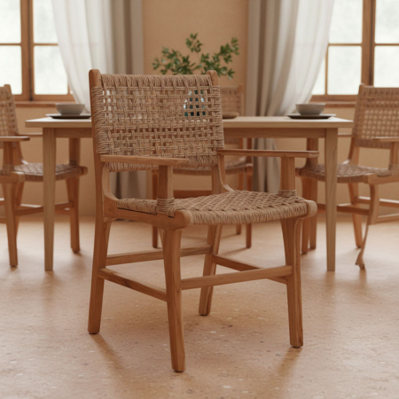 Scaune lemn - Fotoliu SPONZE  culoare naturală, schelet din lemn de tec și frânghie 54x60x86cm