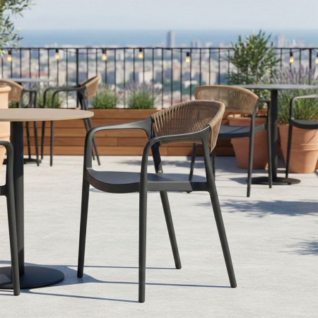 Terasa/Exterior - Fotoliu suprsapozabil ANKARA din polipropilena neagra cu ratan sintetic culoare natural 54x55.5x77cm