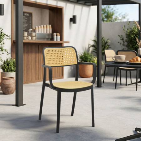 Terasa/Exterior - Scaun cu brate, WESTLEY din polipropilena , negru si natur  58x47x81cm