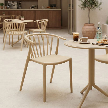 Terasa/Exterior - Scaun cu brate, ZELMA, din propilena, culoare cappuccino deschis, 55x53x73cm