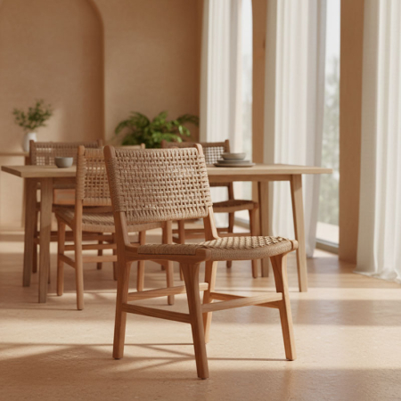 Mobilier horeca - Scaun SPONZE  cu schelet din lemn de tec și frânghie pe, culoare naturală, 50x58.5x85cm