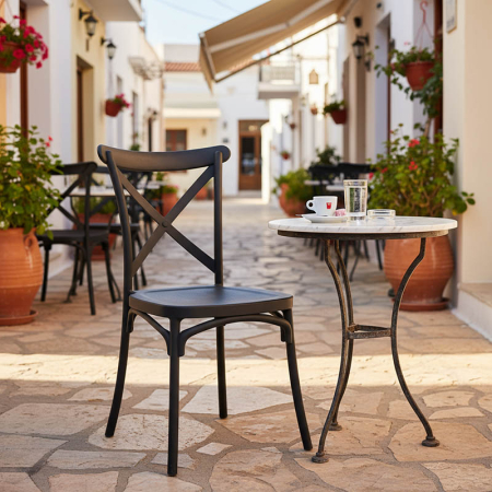 Terasa/Exterior - Scaun stivuibil ROSSIE din PP, nuanță neagră, 38x46,5x82cm