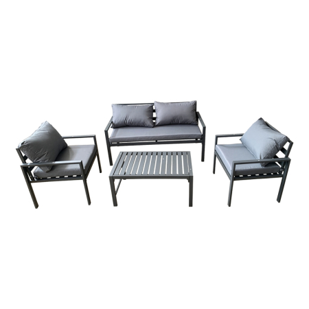 Terasa/Exterior - Set canapea Gardenly,, 4 bucăți, aluminiu, culoare antracit, cu perne gri