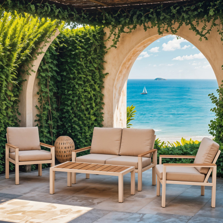 Seturi - Set de lounge exterior, alcatuit din 4 piese- FASHIONABLE din aluminiu si parti lemn