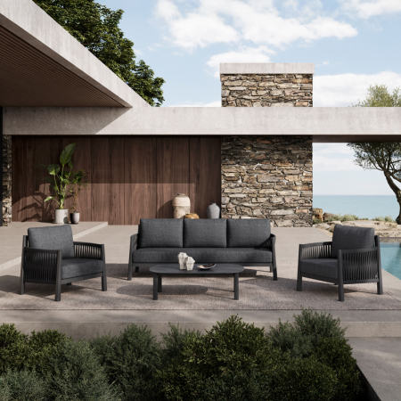 Seturi - Set de terasa  FERALDA, bej, din frânghie de aluminiu și material textil gri inchis