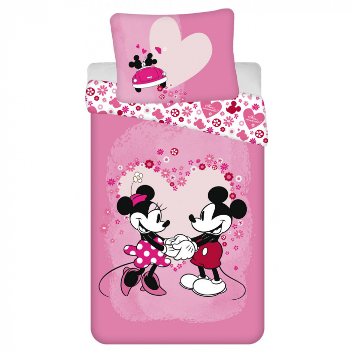 Lenjerie de pat  Disney Minnie Love, 2 Piese, 140×200 cm, 70×90 cm, 100% poliester. [1]
