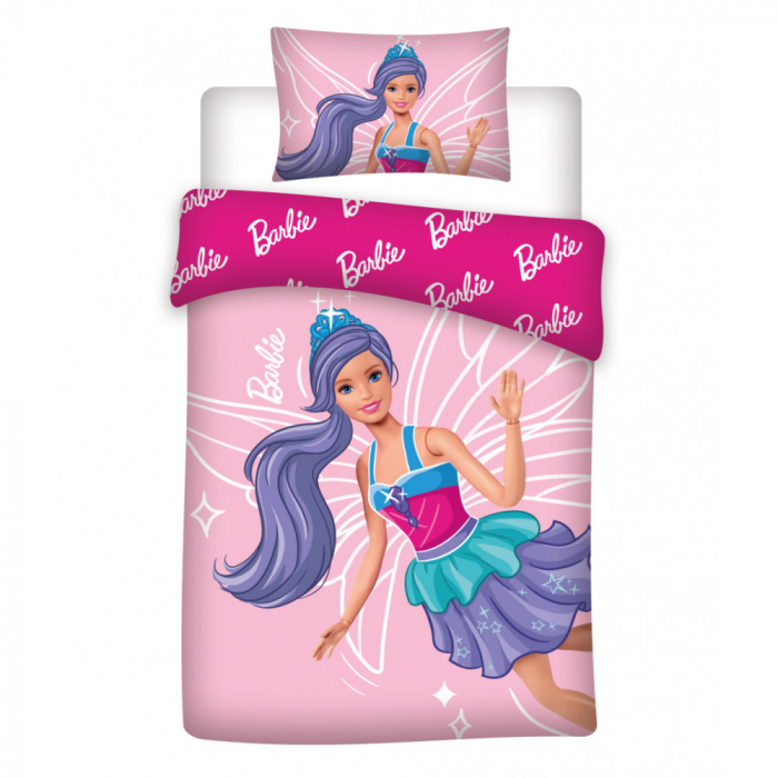 Lenjerie de pat Barbie Wings, 2 Piese 100×135 cm, 40×60 cm, 100% Bumbac [1]