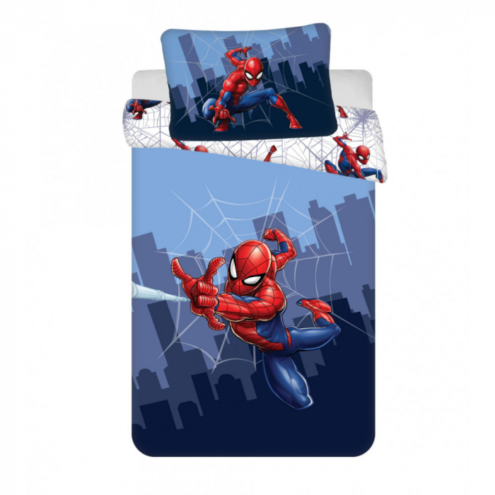 Lenjerie de pat Spiderman Cobweb, 2 Piese, 100×135 cm, 40×60 cm, 100% Bumbac [1]