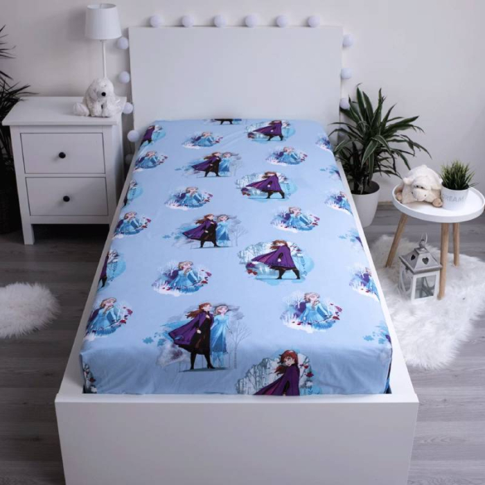 Fitted sheet with elastic edges, multicolor, 100% cotton, 90 x 200 cm, Blue Leaves, Frozen [2]