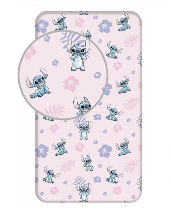 Cearșaf cu Elastic Disney Lilo și Stitch 90x200 cm, Roz, 100% Bumbac [1]