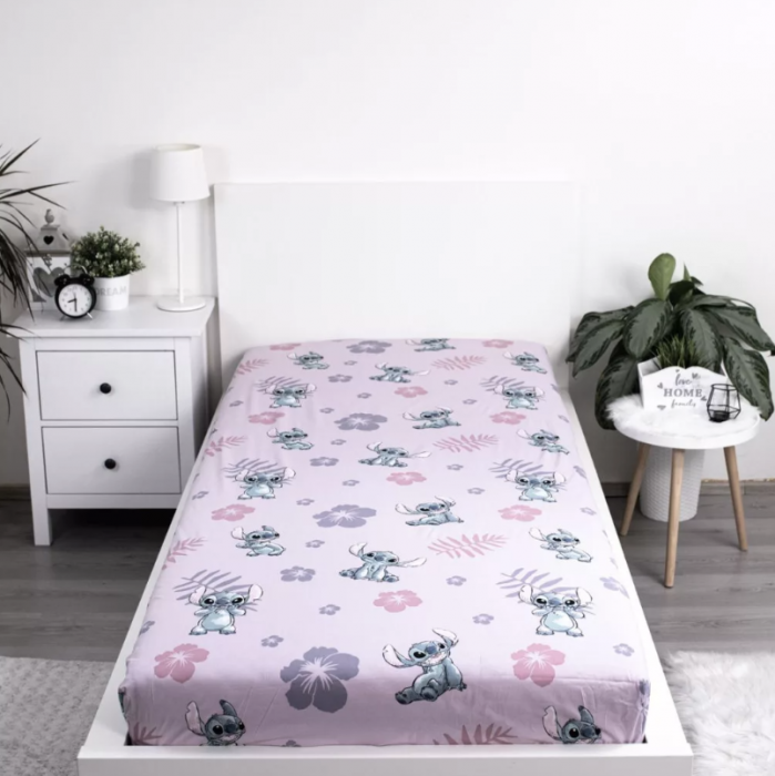 Cearșaf cu Elastic Disney Lilo și Stitch 90x200 cm, Roz, 100% Bumbac [2]