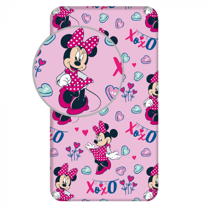 Cearceaf  Disney Minnie XoXo cu margini elastice, roz, 100% bumbac, 90x200 cm+25cm [1]