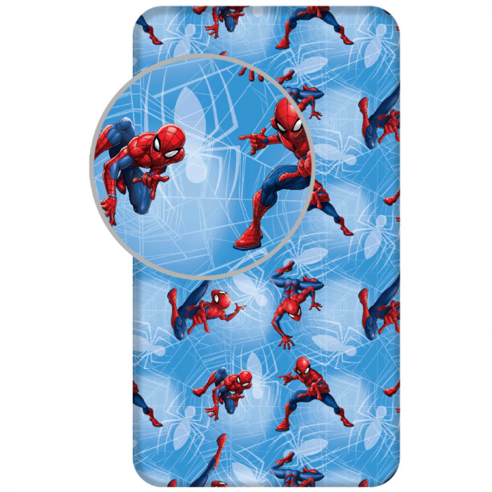 Cearceaf pat pentru copii Spiderman Spider, Albastru din bumbac 100%, 90x200cm [1]