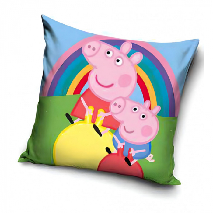 Fata de pernă Purcelușa Peppa Pig Rainbow 40x40 cm, 100% Poliester. Inchidere cu Fermoar [1]
