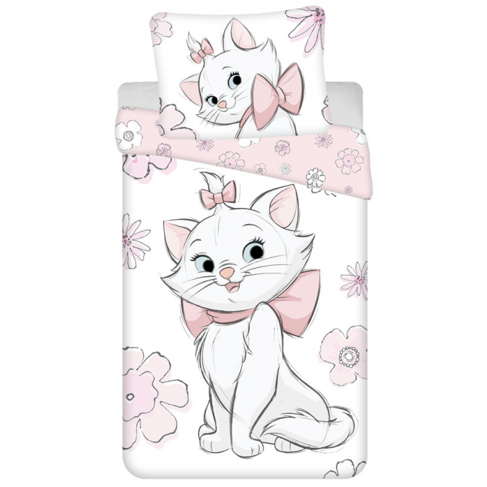 Lenjerie de pat Disney Pisicuta Marie Aristocat, 2 Fete, 2 Piese, 140×200 cm, 70×90 cm, Roz, 100% Bumbac [1]
