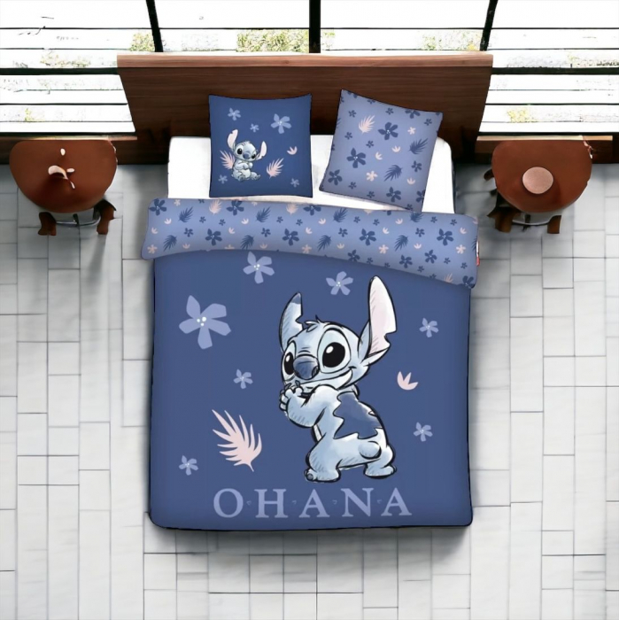 Lenjerie de pat dubla, Disney Lilo and Stitch Ohana , 3 Piese, 2 Fete, 240×220cm, 65x65 cm, 100% Bumbac [2]