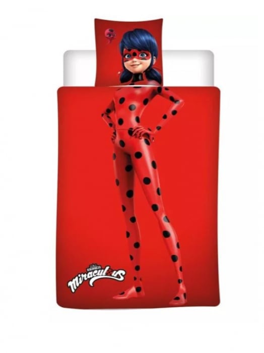 Lenjerie de pat Miraculous Buburuza, 2 Piese, 140x200 cm, 65x65 cm, Flanel [1]