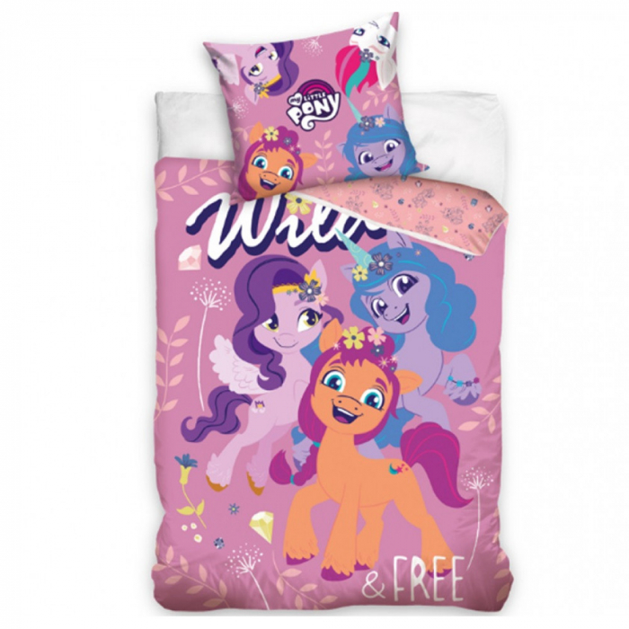 Lenjerie de pat My Little Pony Wild 140×200cm, 70x90cm, 100% Bumbac, Roz [1]