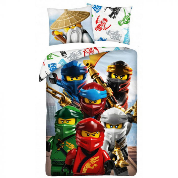 Lenjerie de pat Lego Ninjago, 2 Fete, 2 Piese, 140×200 cm, 70×90 cm, 100% Bumbac, Multicolor [1]