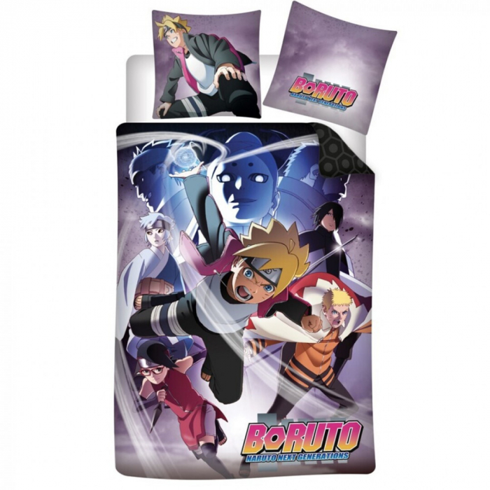 Lenjerie de pat Naruto, 2 Fete, 2 Piese, 140×200 cm, 65×65 cm, 100% Bumbac, Multicolor [1]