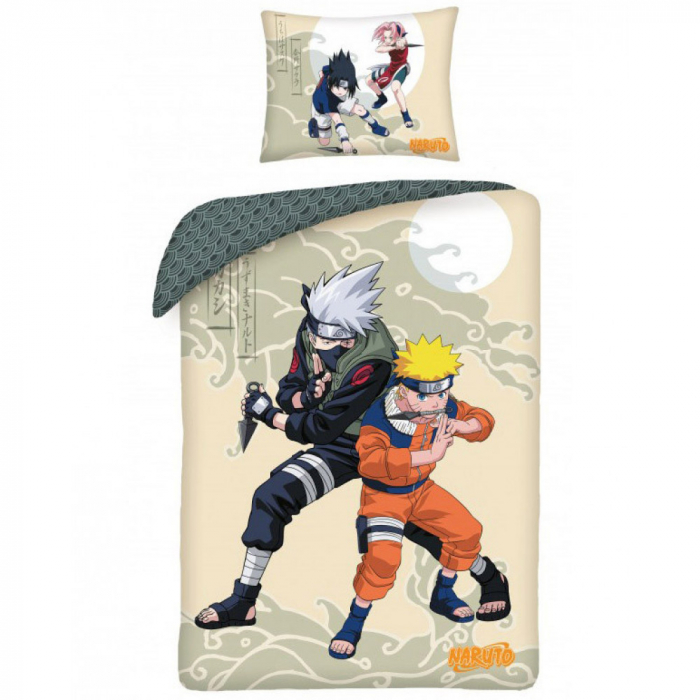 Lenjerie de pat Naruto, 2 Fete, 2 Piese, 140×200 cm, 70×90 cm, 100% Bumbac, Multicolor [1]