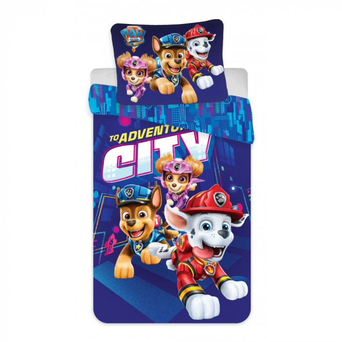 Lenjerie de pat Paw Patrol in City, 2 Piese, 135×200cm, 80×80 cm, 100% Bumbac [1]