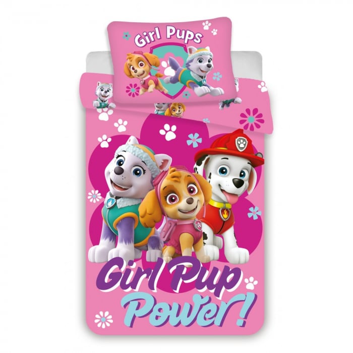 Lenjerie de pat Paw Patrol Girl Power, 2 Piese, 100×135 cm, 40×60 cm, 100% Bumbac [1]