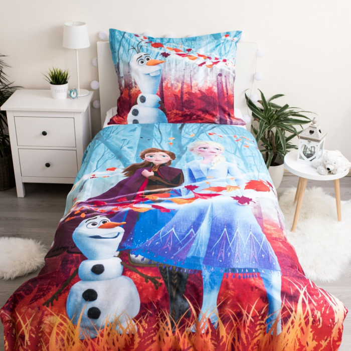 Lenjerie de pat Disney Frozen Ana si Elsa, 2 Piese, 140×200 cm, 70x90, 100% Bumbac [2]