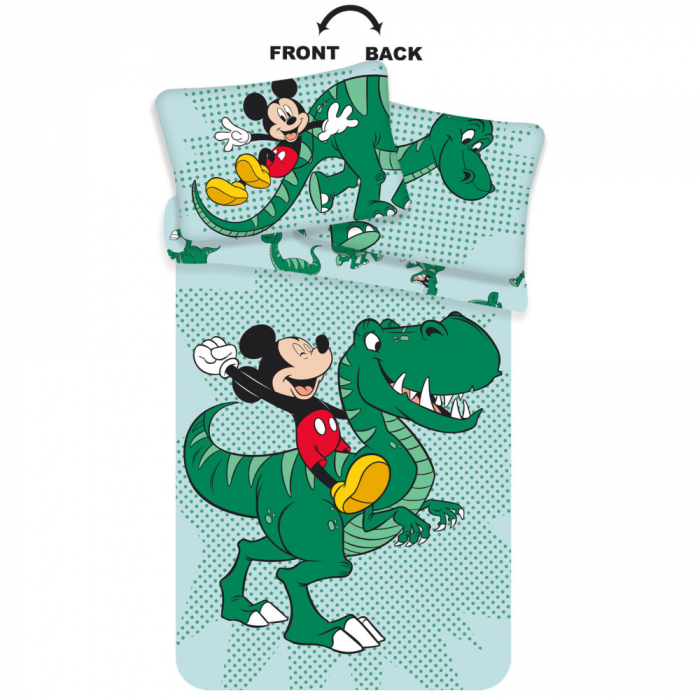 Lenjerie de pat Disney Mickey Dino, 2 Piese, 100×135 cm, 40×60 cm, 100% Bumbac [1]