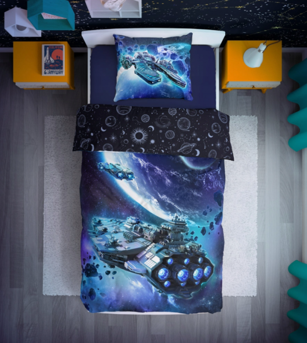 Lenjerie de pat Space Cosmos, 2 Piese,  140×200 cm, 70×90 cm, 100% Bumbac [2]