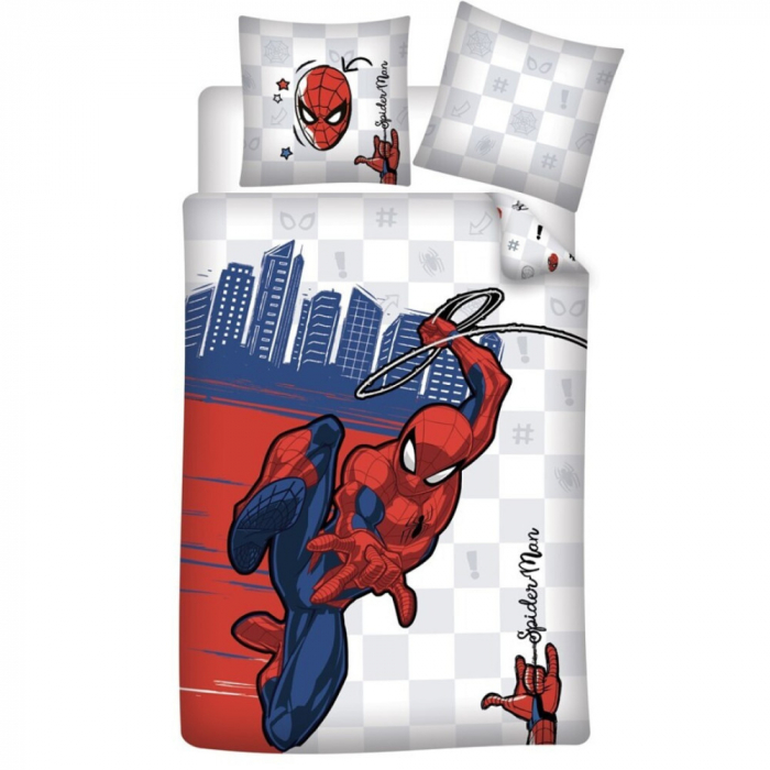 Lenjerie de pat Spiderman Cube, 2 Piese, 140×200 cm, 65×65 cm, 100% Bumbac [1]